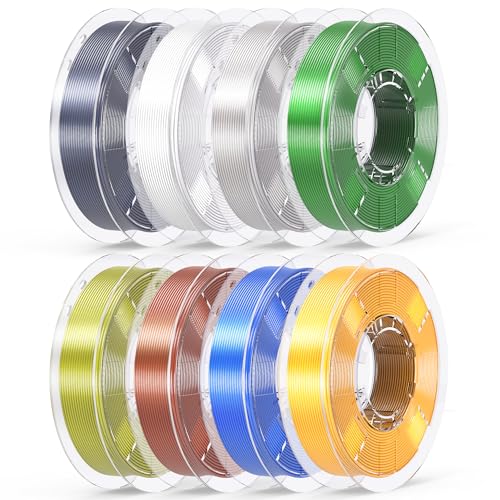 Image of RAMBERY 250gx8 Silk PLA Filament Bundle 1.75mm 3D Printer Filaments, 8 Colors 250g Spool, Black /White /Silver /Green Bronze /Gemstone Blue /Christmas Green /Red Bronze /Yellow