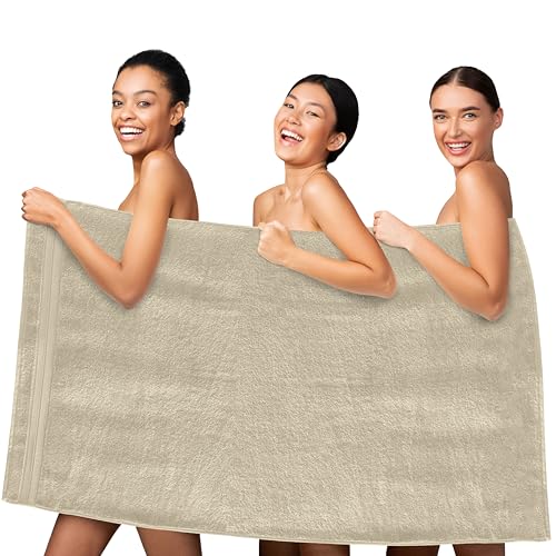 Image of Elegant Comfort Three Line Popcorn Towel Set for Bathroom 35 x 70 inches, Premium Hotel Quality 1-Pack Jumbo Towels, 100% Turkish Cotton, Soft and Durable, Quick Dry and Highly Absorbent, Ivory