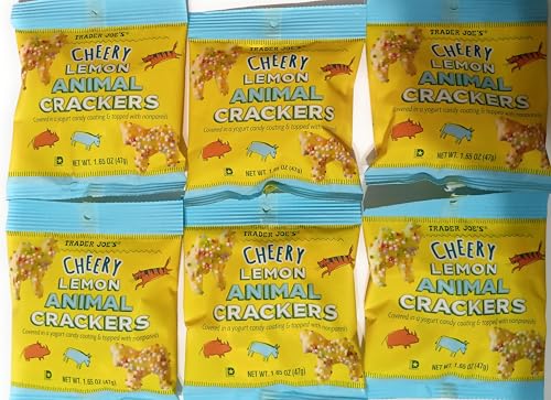 Trader Joe's Cheery Lemon Animal Crackers, Yogurt Candy Coating with Nonpareils, 1.65 oz (6 Bags)
