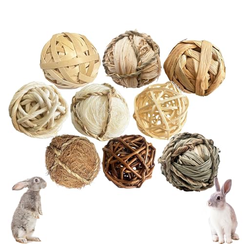 kaiyaya 9 Pezzi Pet Masticare Giocattolo Rattan Balls, 7 Cm Cada Uno Palle D'erba da Corda Dell'erba Naturale Palla Giochi Coniglio Giocattoli Masticare per Conigli,Criceti,Animali