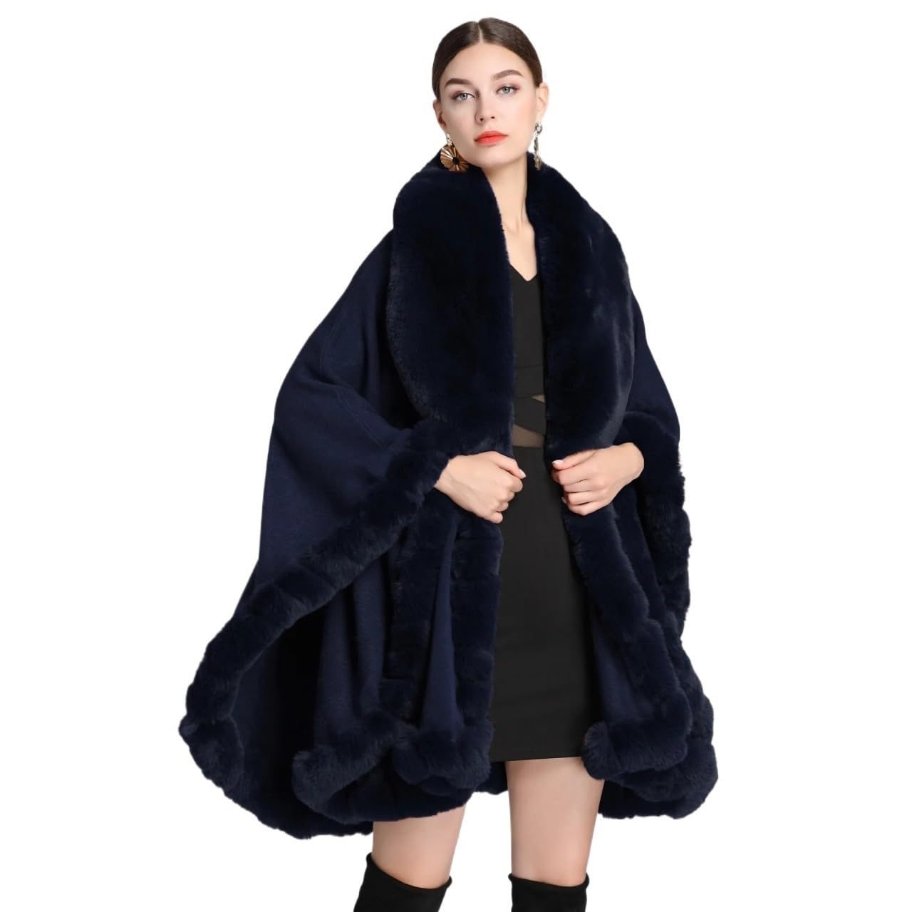 Poncho Donna Mantello Invernale Streetwear da 16 Colori da Donna in Finto Cashmere Nero, Pendolo Lungo, Poncho Lungo, Mantello con Scialle Allentato(Blue)