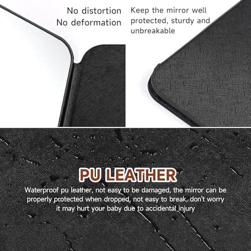 Image of Foldable Makeup Mirror with Stand Portable Travel Vanity Table Top Mirror for Women & Men | Rectangle 16x11cm PU Leather, Black, Adjustable & Compact (Black)