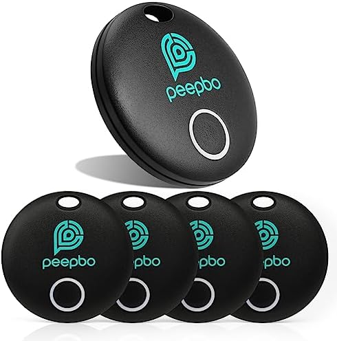 Peepbo Item Finder Tracker Works with Apple Find My, Bluetooth Tracker, Key Finder, Item Locator for Key, Bag, Wallet, Luggage, etc, Water Resistant (iOS Only), Base Black 5 PCS