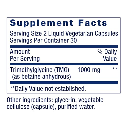 Life Extension TMG, trimethylglycine, Encourages Healthy homocysteine Levels, Non-GMO, Gluten-Free, Vegetarian, 60 Capsules - image 2