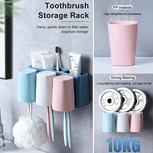 Toothbrush Holder, Wall Mounted Bathroom RV Accessories Organizer with 3 Cups for Electric Toothbrush Toothpaste Combs Razors Eyebrow Trimmers Facial Cleansers Storage
