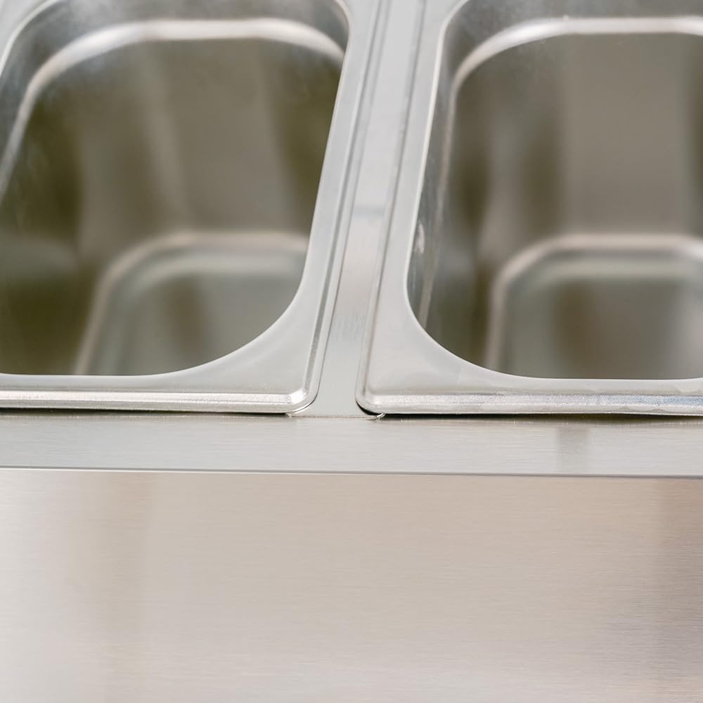 Cleiton® Vitrina de Ingredientes Refrigerada 120x33x44 cm de Acero Inoxidable 5 Cubetas GN 1/4 | Nevera de Ingredientes con Termostato Digital Dixell | Mostrador Vitrina refrigeradora