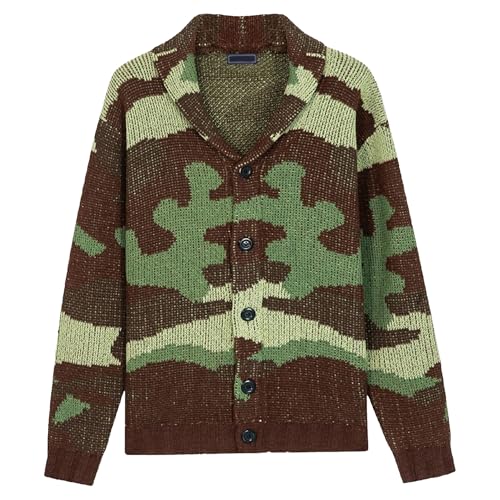 Mens Color Block Knitted Cardigan Shawl Collar Button Down Long Sleeves Fashion Rib Knit Soft Open Sweater