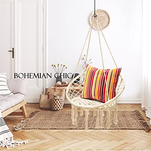 Kashan Hanging Chair For Bedroom Hammock Chair Swing With Lights And Hardware Kits Holds Up To 550Lbs Macrame Swing Chair Hanging Cotton Rope Swing Chair For Bedroom thumb #6