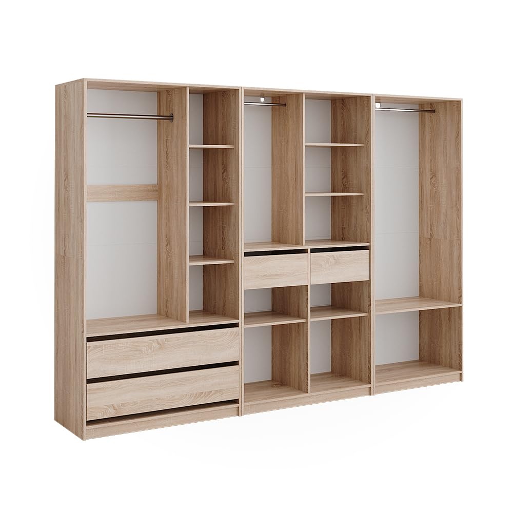 Vicco Armario Elmo, Sonoma, 280 x 200 cm Lote de 3, para un Almacenamiento Flexible de Todo Tipo de Prendas de Vestir