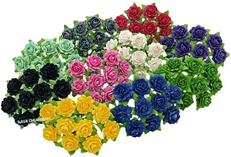 NAVA CHIANGMAI FLOWERS Beautiful Artificial Mulberry Paper Rose Flower (Heart Petals Rose) Wedding Card Embellishment, Scrapbooking Wedding Doll House Supplies Card,DIY Flower (Multicolored)