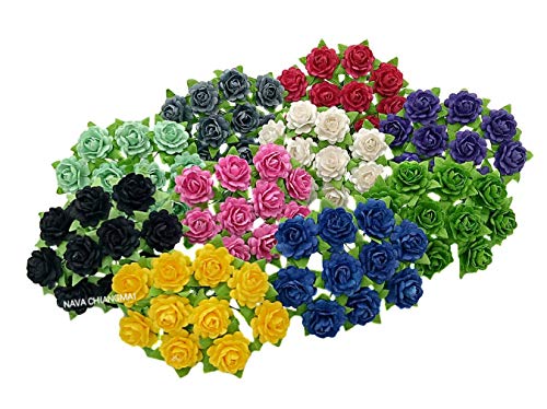 Nava Chiangmai Flowers Beautiful Artificial Mulberry Paper Rose Flower (Heart Petals Rose) Wedding Card Embellishment, Scrapbooking Wedding Doll House Supplies Card,Diy Flower (Multicolored) #TOP4