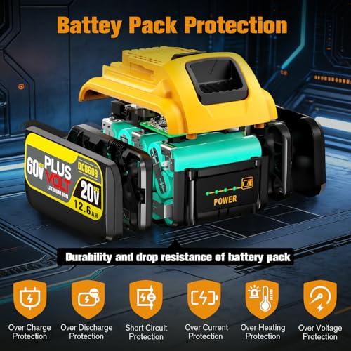 Image of 12.6Ah 20V /60V Flex MAX Compatible with Dewalt Lithium Ion Battery with High Capacity Batteries Cordless Power Tools 60 Volt Baterias DCB606 DCB609 DCB612 DCB615 (2 Pack MAX 12.6Amp 60Volt)
