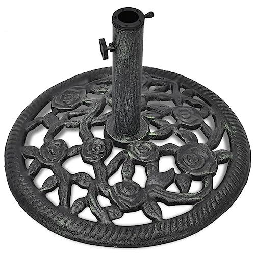 vidaXL Cast Iron Umbrella Stand, 26.5 lbs Round Base with Detailed Scrollwork and Floral Design, Supports Poles of Diameter 1.4