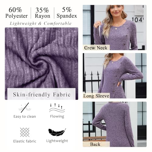 TAOHUADAO Women's Long Sleeve Jumpers Crewneck Tunic Tops with Button Sides Loose Casual Fall Sweater Shirts for Leggings - Image 5