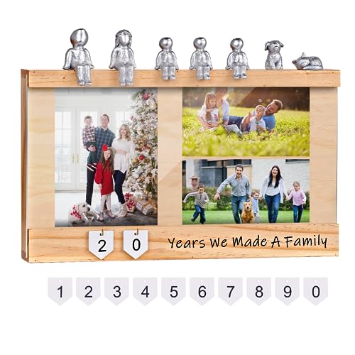 Anniversary Keepsake Box with Family Statue- Wooden Picture Frame for Cherished Keepsakes...