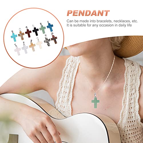 Artibetter 12Pcs Cross Pendant Natural Stone Cross Pendant Cross Gemstone Charms Colorful Cross Charm for DIY Jewelry Projects - Image 3