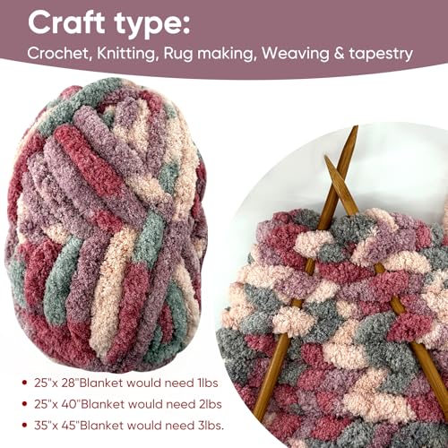 Image of 8 Jumbo Packs Chunky Chenille Yarn for Crocheting, 31.7 yds, 8 oz Each Skein Bulky Thick Fluffy Yarn for Knitting, Super Bulky Chunky for Hand Knitting Blanket, Soft Plush Yarn - Cherry Blossom