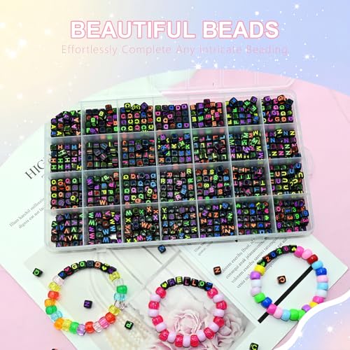 Image of Looconi 840pcs Black Letter Beads Number and Heart Beads 6x6mm Colorful Alphabet Acrylic Beads for Jewelry Making