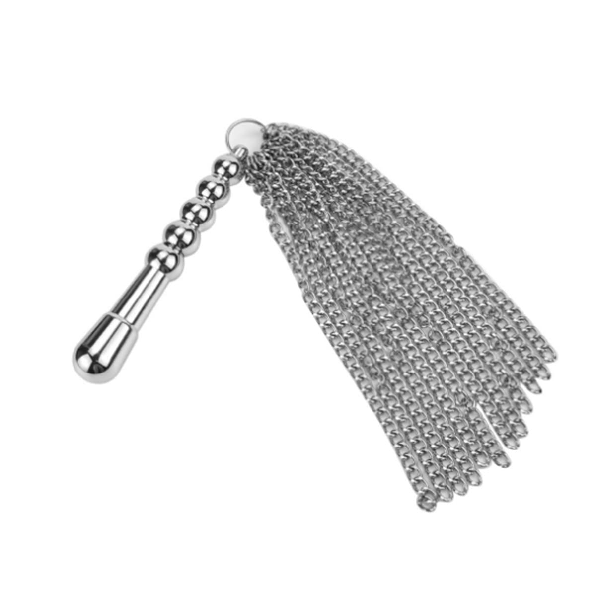Látigo de Cadena de Hierro 2 en 1, látigo de Borla de Metal Multifuncional, Mango de Enchufe de Metal (Dorado)