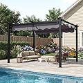 Polar Aurora 10'x12' Outdoor Pergola with Retractable Canopy, Patio Metal Heavy-Duty Gazebo Shelter for Backyard, Deck, Garden