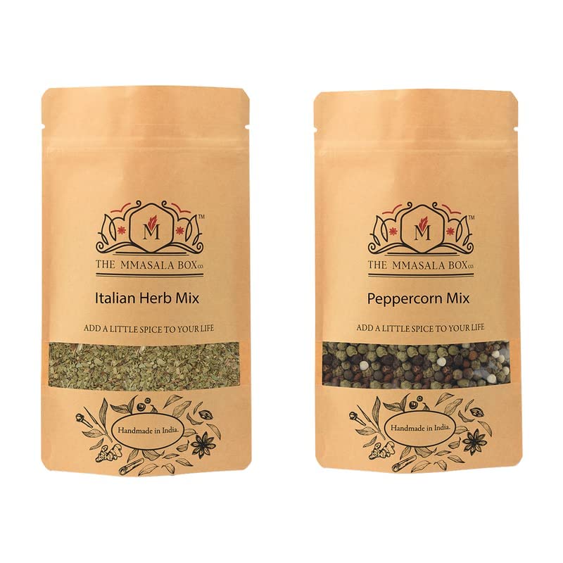 THE MMASALA BOX Co. Peppercorn And Italian Herbal Mix Masala| Fresh Red,Black,Green&White Peppercorn| Authentic Masalas,Spices&Seasonings(Pack Of 2-100 Gms)
