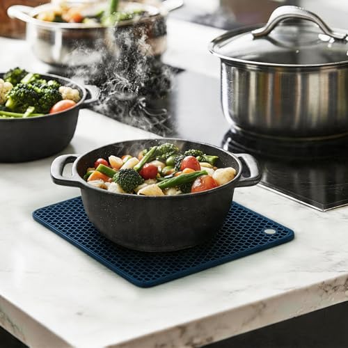 Image of Silicone Trivet Mats,Heat Resistant Pot Holders, Multipurpose Non-Slip Hot Pads for Kitchen Potholders, Hot Dishers, Jar Opener, Spoon Holder, Food Grade Silicone(Blue Size Square 7.1''x7.1'')
