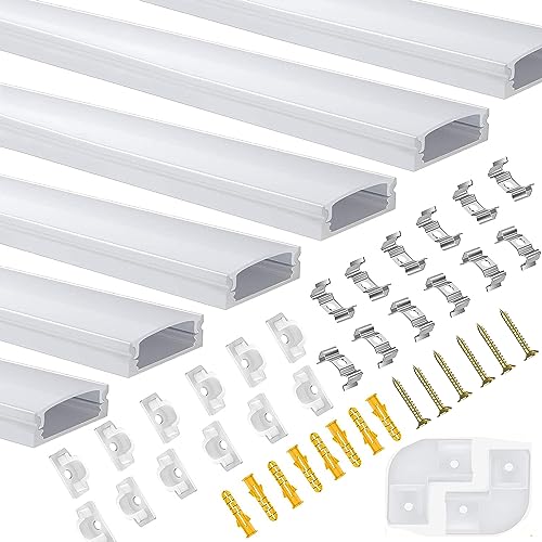 Chesbung Canal en aluminium pour bandes LED de 12 mm - 6 x 1 m - Profilé en aluminium en forme de U - Avec couvercle blanc laiteux - Diffuseur avec...