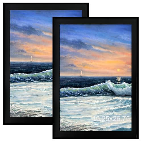 Image of LUCKYLIFE 19.25x26.75 Puzzle Picture Frame, Wall Hanging Poster Frames, Display Pictures 19.25 x 26.75 without Mat, Pack of 2, Black