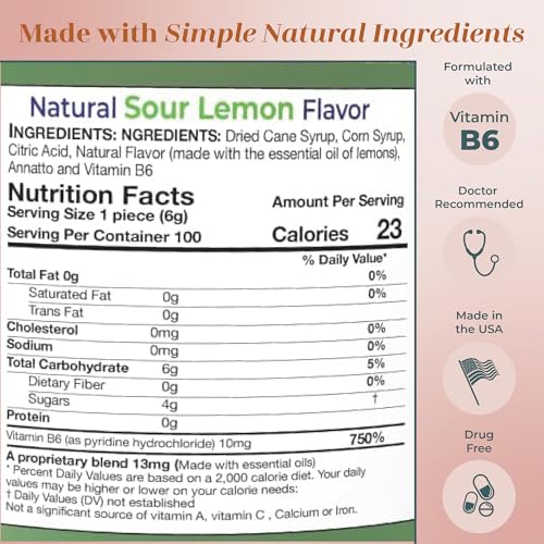 Image of Three Lollies Preggie Drops Plus Pregnancy Nausea Relief Drops with 10 mg Vitamin B6 and Essential Oils, Morning Sickness and Queasy Stomach Support for Pregnant Women, Sour Lemon, 100 Count