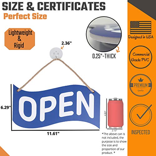 Open Closed Sign for Business – Bundle with 2 Suction Cup, Pull and Push Stickers - Red/Blue Double-Sided Open Signs for Business is The Ideal for Restaurant Stores Bar Windows or Doors (Blue)