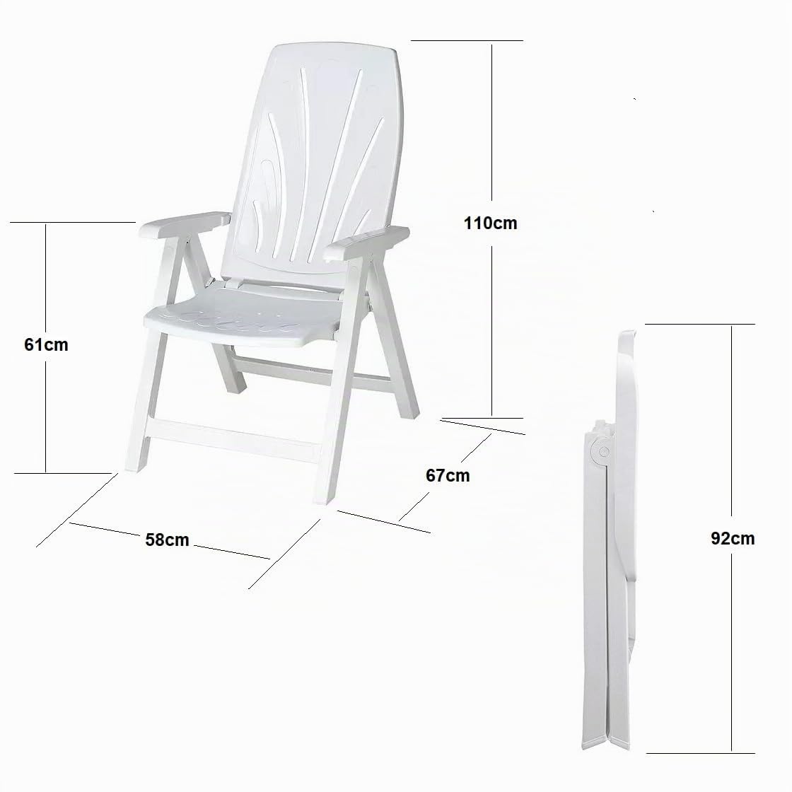 Silla Tumbona Plegable 5 Posiciones de Exterior jardín, Patio, Playa, Camping reclinables de Resina reciclable (2X Blanco)