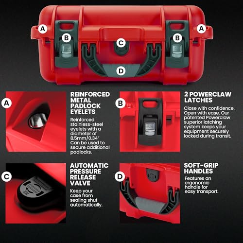 Image of NANUK 915 Waterproof First Aid Box Empty - Durable, Medical First Aid Organizer Case, IP67-Rated, Dustproof, Impact-Resistant, and Floats (13.8 inch x 9.3 inch x 6.2 inch) - Red | IP67 Waterproof and Dustproof, Nk-7 Resin, Interior 13.8 X 9.3 X 6.2 in, Powerclaw Latches, Pressure-Release Valve, Floats