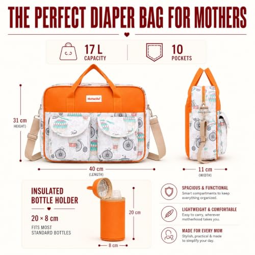 Image of Diaper Bag for Mothers for Travel with Changing Station | Tote Diaper Baby Bag for Mom | Diaper Bag with Insulated Bottle Holder & Changing Mat | 17 L,10 Pocket