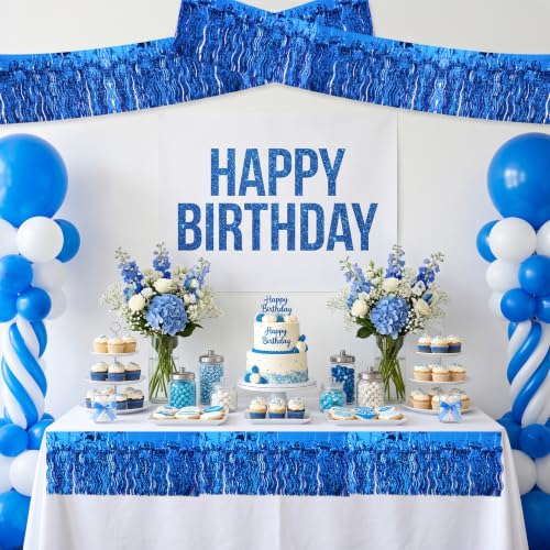 Image of BEISHIDA 3 Pack Blue Wavy Foil Fringe Garland 30ft Tinsel Wall Decor