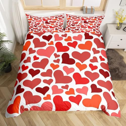 Funda Nordica Cama 90 Corazón de Amor Funda Edredon Microfibra Ropa de Cama Tema Romántico para Niñas Fundas Nórdicas 150x200 cm con 2 Fundas de Almohada 50x75 cm con Cremallera F.3537