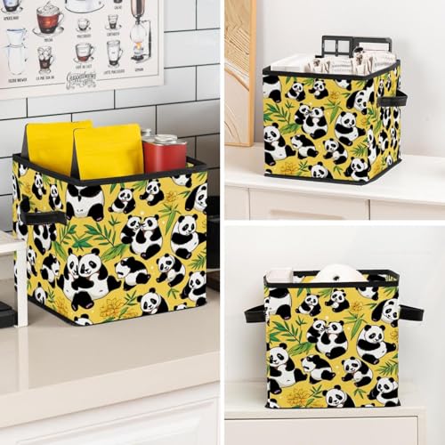 Grand cube de rangement pliable anti-désordre panier panda jaune - 8