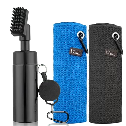 Golf Club Cleaner Kit, Non-Leaking Stretchable Golf Clubs Cleaner Brush with Golf Towel (60 * 40cm), Strong Bristles Brush Can Hold 5 oz Water, Golf Accessories Gifts for Men Women