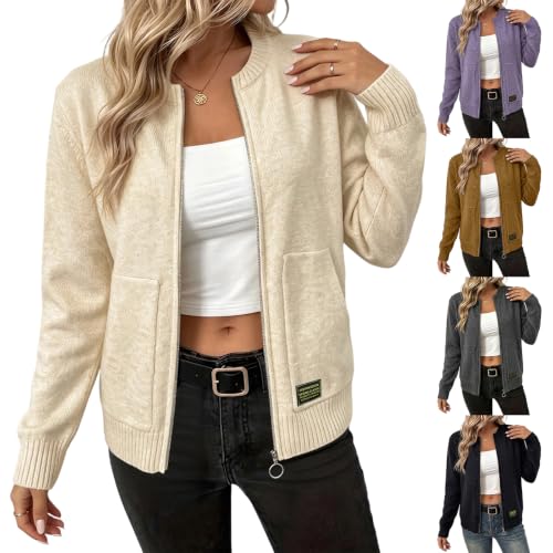 Cardigan Sweaters for Women Vintage Oversized Zip Up Ribbed Knit Outwear - image 1