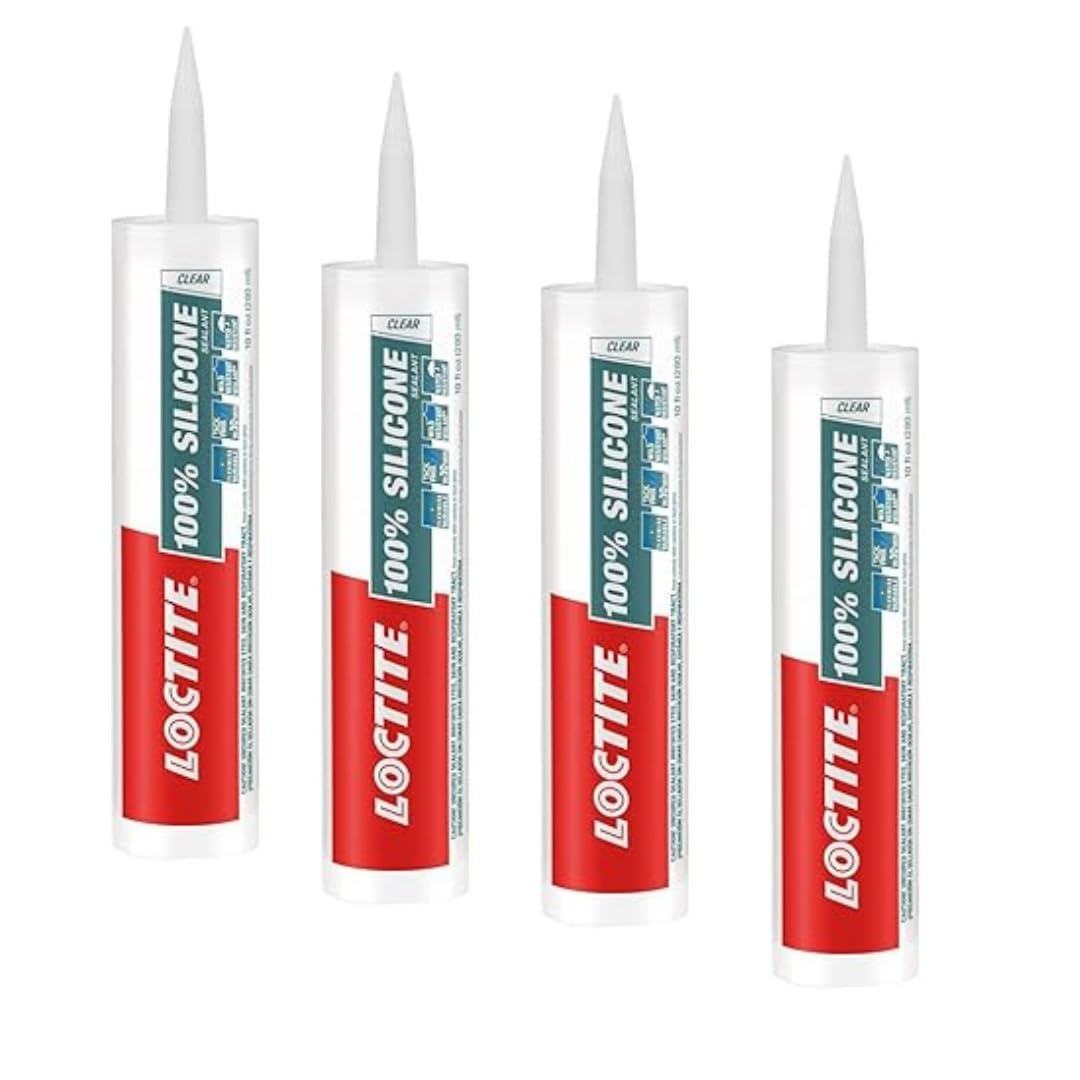 Loctite 100% silicone sealant, Waterproof, No shrinkage, Dries in 10mins, Ideal for kitchen, bathroom, HVAC applications, Sealant for glass, ceramics, aluminum, steel, Transparent, 260ml x pack of 4