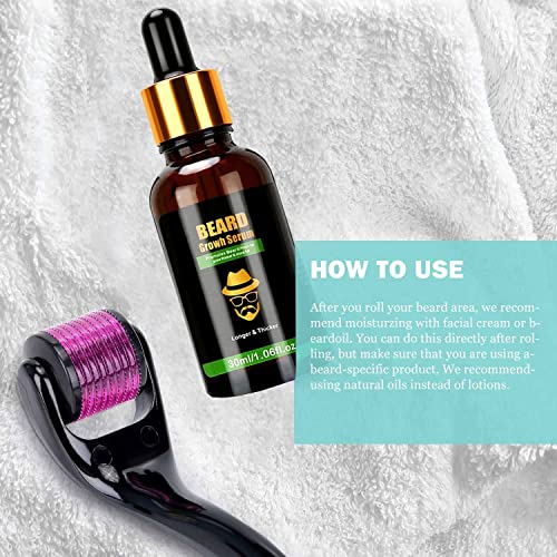 Endim Bartwuchs Kit mit Titanium Derma Roller, Bartroller 0.5mm, Beard Roller/Bartwuchs-Serum-Öl,Bartwuchs Roller,Beard Microneedle, Bartpflege-Set Bestes Geschenk für Männer/Vater