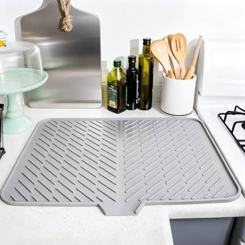 Image of Supvox 23 * 17 Inches Silicone Slope Draining Mat, Square Large Drainage Plate, Simple Picnic Diatom Mud Bar Mat (Grey)