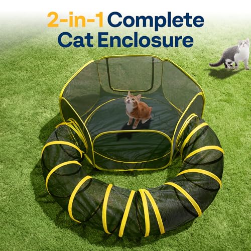 Image of VIVOHOME Outdoor Cat Enclosures 2-in-1, Portable Catio w /Cat Tent, Circle Playpen Tunnel, for Kitty and Small Animals,w /Storage Bag Removable Bottom