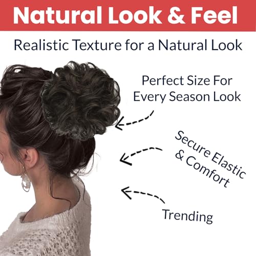 Image of TEMPERIA (Pack of 2) Hair Accessories For Women Stylish - Juda Hair Buns for Women - Messy Bun Hair Extension - Artificial Fake Donuts Bun Maker Scrunchies - With Elastic Rubber band - Natural Brown