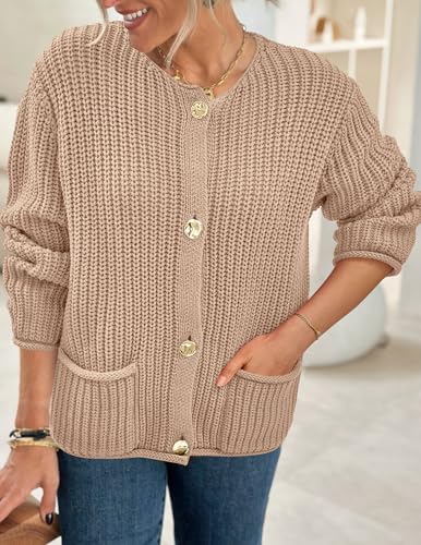 Image of PRETTYGARDEN Cardigan Sweaters for Women 2026 Trendy Oversized Knit Chunky Button Cardigans Fall Winter Outfits with Pockets