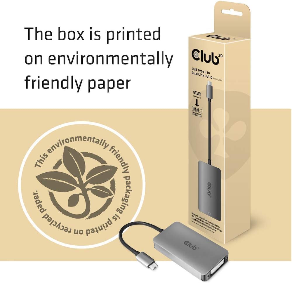 Club 3D CAC-1510 Câble Adaptateur USB Type C vers DVI-D Dual Link 3840 x 2160 @ 30 Hz, 2560 x 1600 @ 60 Hz HDCP M/F