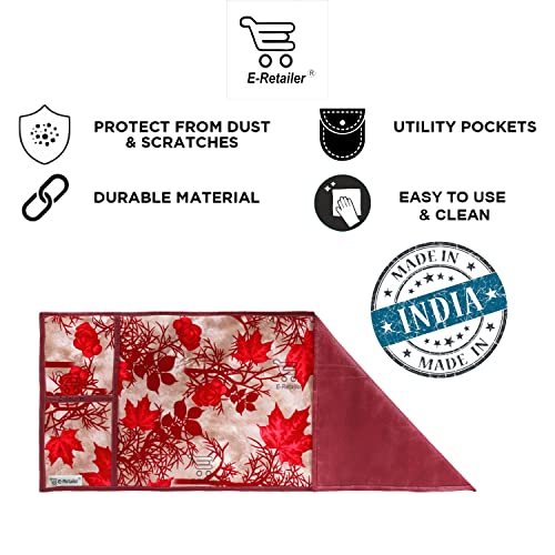 Image of Polyester 3-Layered Microwave Oven Top Cover With 4 Utility Pockets Suitable for Upto 30 Liter (Color- Red, Size-36x14 Inches)