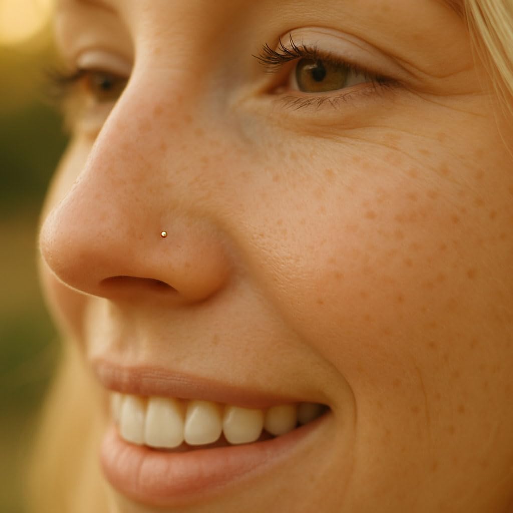 ALOME PIERCINGS Pendiente para la nariz para mujer, plata de ley 925 y oro de 14 quilates, en forma de L, joyería fina — view 4