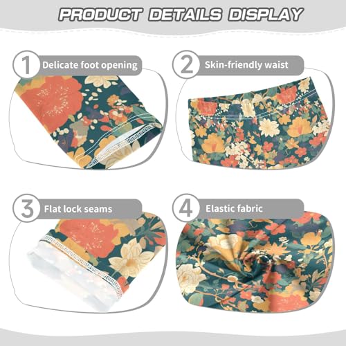 Colourful Small Liberty Blooming on Green Background Kids Baby Girls Cotton Pants Stretchy Full Length Lounge Pants Gym3