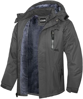 LZLER Men's Winter Jackets Warm Windproof Ski Snow Winter Coats Waterproof Fleece Windbreaker Snowboarding with Hood
