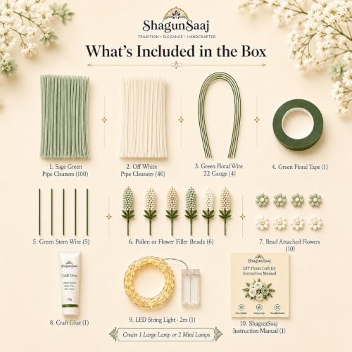 Image of ShagunSaaj Pipe Cleaner Flower Lamp DIY Kit for Kids and Adult Craft (Sage Green)